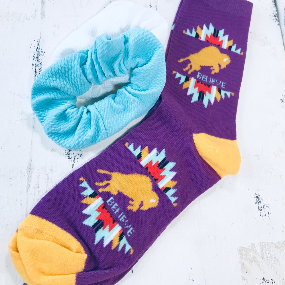 Tribal Boho Believe Buffalo Socks & Scrunchie Set